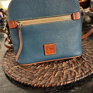 Dooney & Bourke Blue Pebbled Leather Crossbody with Brown Trim